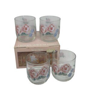VTG 90s Pfaltzgraff Secret Rose Glass Set of 4 Juice/Rocks 10.5oz Pink Clear USA